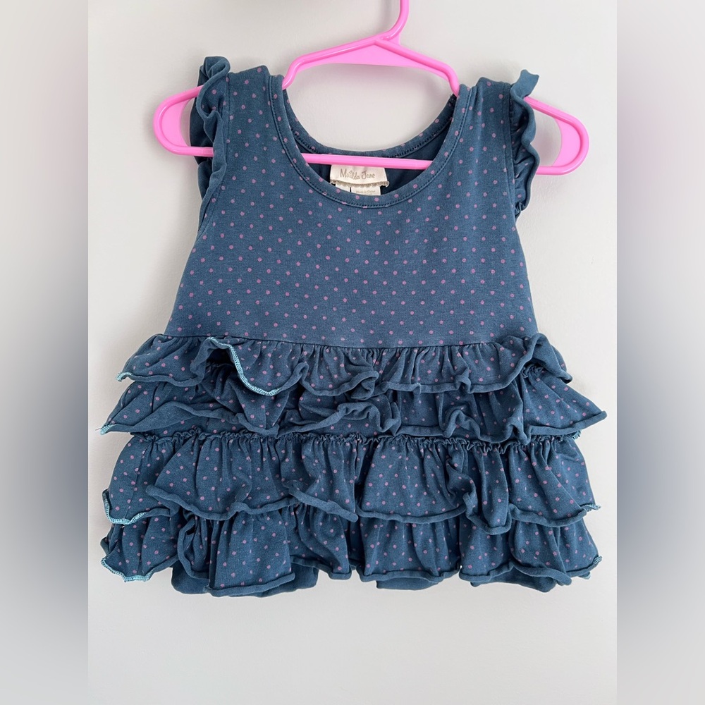 Matilda Jane Navy Blue & Pink Polka Dot Ruffle Tiered Tank Top Size 18 Months